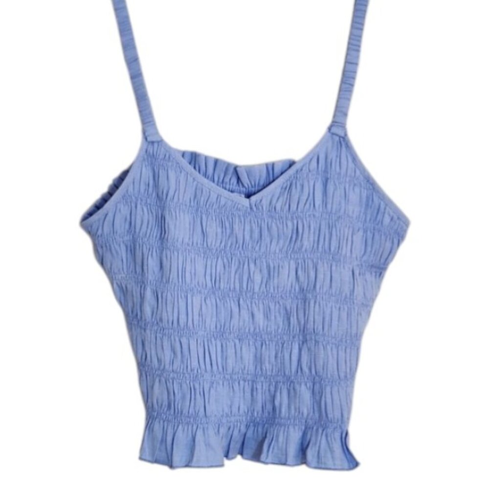 GLAM Sky Blue Smocked Crop Top Size Large NWT